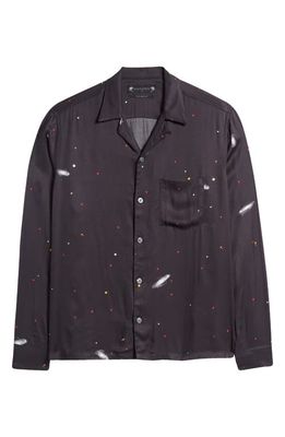 AllSaints Galaxy Print Satin Button-Up Shirt in Jet Black