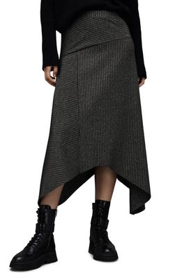 AllSaints Gia Metallic Asymmetric Skirt in Dark Silver