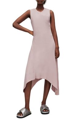 AllSaints Gia Sleeveless Rib Midi Dress in Pale Orchid Pink