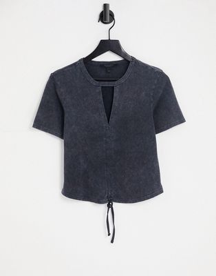 AllSaints Gigi cut out ruched tee in washed black