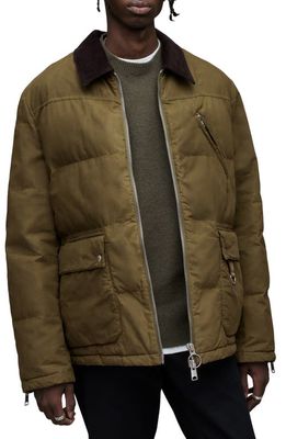 AllSaints Gillan Cotton Quilted Jacket in Dusky Green