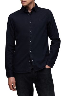 AllSaints Gleason Chambray Snap-Up Shirt in Blue Black at Nordstrom, Size Small R