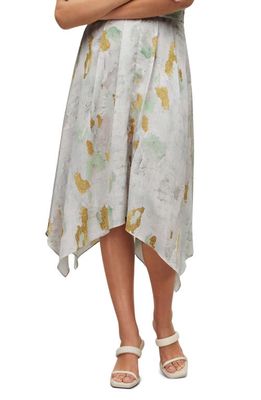 AllSaints Greta Paola Abstract Print Handkerchief Hem Skirt in Stone White