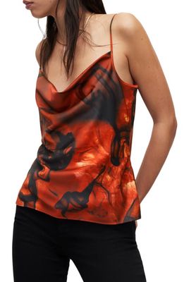 AllSaints Hadley Claudia Abstract Print Satin Camisole in Deep Rust Red