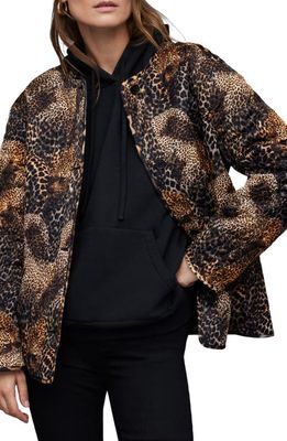 AllSaints Hallie Emelia Animal Print Quilted Jacket in Natural Brown