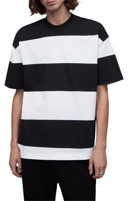 AllSaints Hami Stripe Oversize T-Shirt in Optic White/Jet Black