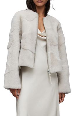 AllSaints Hania Relaxed Fit Genuine Shearling Jacket in White