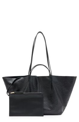 AllSaints Hannah Python Embossed Leather Tote in Black Pebble Leather