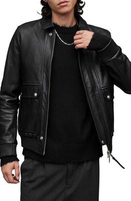 AllSaints Hart Leather Aviator Jacket in Black
