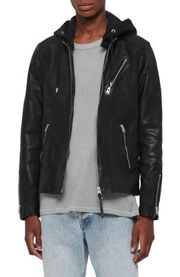 AllSaints Harwood Hooded Leather Jacket in Black