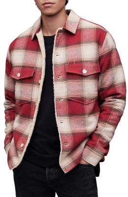 AllSaints Hawkins Plaid Cotton Shirt Jacket in Pyrope Red