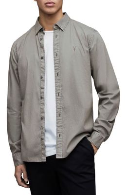 AllSaints Hawthorne Slim Fit Stretch Cotton Button-Up Shirt in Stereo Grey