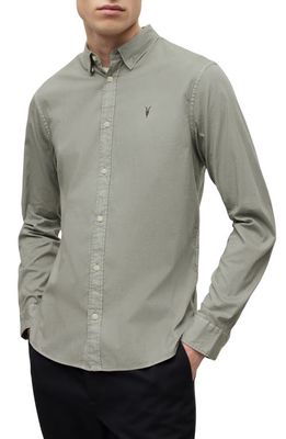 AllSaints Hawthorne Stretch Button-Up Shirt in Soft Green