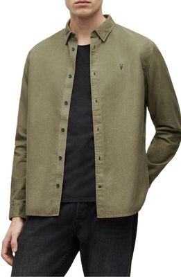 AllSaints Hermosa Cotton Button-Up Shirt in Hunter Green