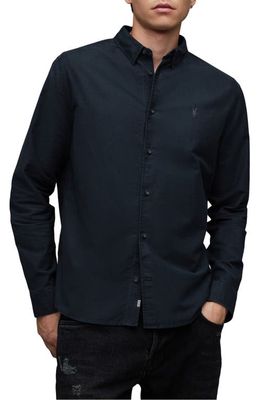 AllSaints Hermosa Relaxed Fit Cotton Button-Up Shirt in Ink Navy