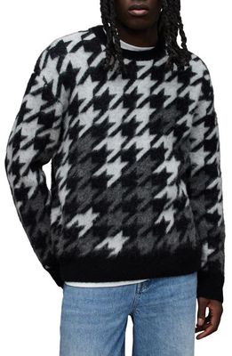 AllSaints Holmes Houndstooth Crewneck Sweater in Black/Charcoal/Ecru