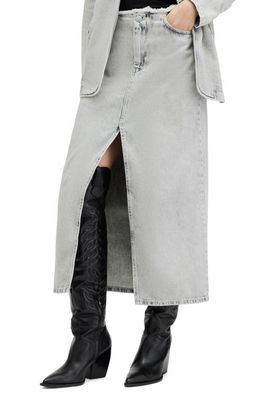 AllSaints Honor Denim Maxi Skirt in Snow Grey