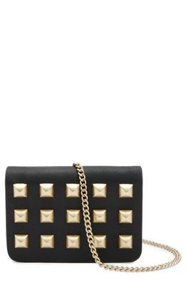 AllSaints Honore Stud Leather Card Holder in Black/Gold