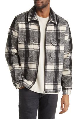 AllSaints Honshu Relaxed Fit Plaid Fleece Jacket in Jet Black/Ecru at Nordstrom, Size Medium R