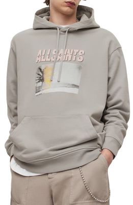 AllSaints Huska Cotton Graphic Hoodie in Paving Grey