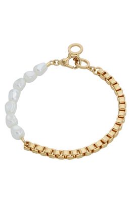 AllSaints Imitation Pearl Link Bracelet in Pearl/Gold