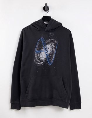AllSaints Intergalactik overhead hoodie in black