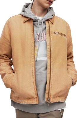 AllSaints Intra Distressed Cotton Canvas Jacket in Warm Taupe