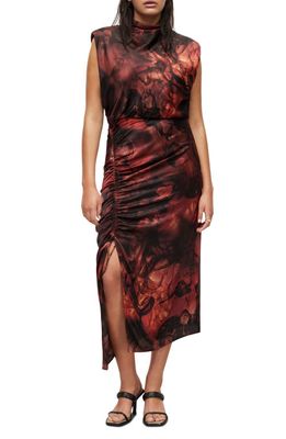 AllSaints Isa Claudia Sleeveless Midi Dress in Deep Rust Red