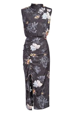 AllSaints Isa Lilly Floral Print Sleeveless Dress in Blue Black