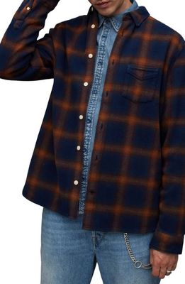 AllSaints Jacksonville Flannel Button-Up Shirt in Deep Sea Navy