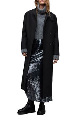 AllSaints James Wool Blend Longline Coat in Black