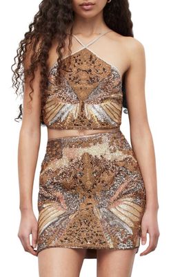 AllSaints Jamilia Embroidered Crop Tank in Gold