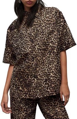 AllSaints Jemi Leppo Leopard Print Camp Shirt in Leopard Gold