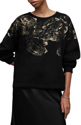 AllSaints Jessi Metallic Floral Sweatshirt in Black