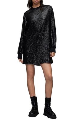 AllSaints Juela Sequin Long Sleeve Minidress in Black