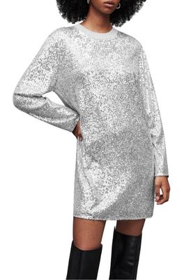 AllSaints Juela Sequin Long Sleeve Minidress in Silver