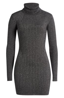 AllSaints Juliette Metallic Long Sleeve Turtleneck Rib Sweater Dress in Black/Silver