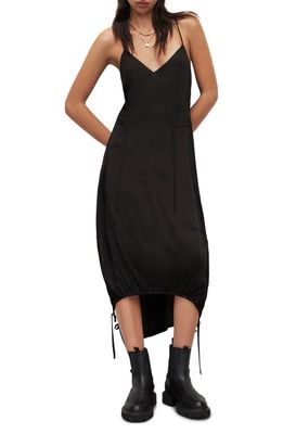 AllSaints Kaye Drawcord High-Low Dress in Black