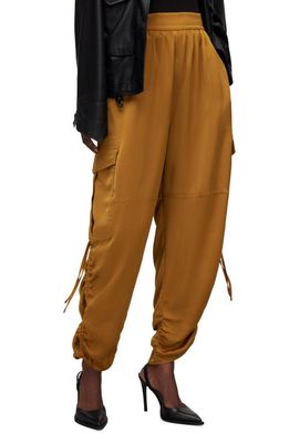 AllSaints Kaye Ruched Cargo Pants in Ochre Yellow