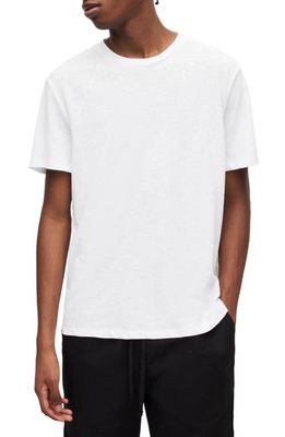 AllSaints Kurtz Logo Embroidered Cotton & Linen T-Shirt in Optic White