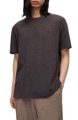 AllSaints Kurtz Logo Embroidered Cotton & Linen T-Shirt in Washed Black