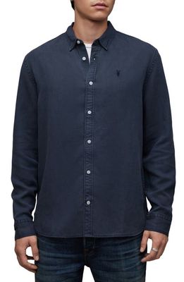 AllSaints Laguna Relaxed Fit Long Sleeve Button-Up Shirt in Marine Blue