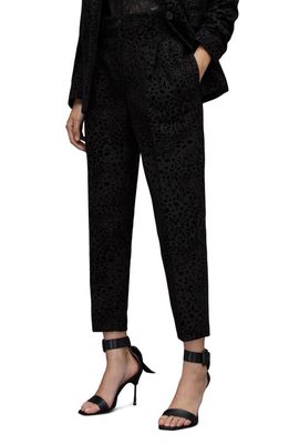AllSaints Laila Leo Animal Spot Wool Blend Crop Trousers in Black