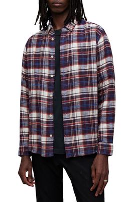 AllSaints Lakeshort Plaid Flannel Button-Up Shirt in Sage Purple