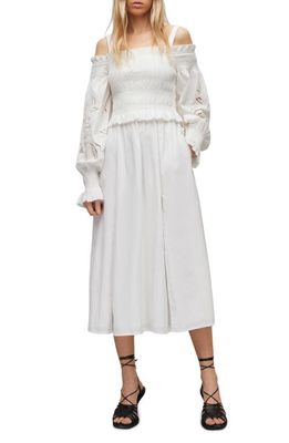 AllSaints Launa Broderie Long Sleeve Cotton Dress in Chalk White