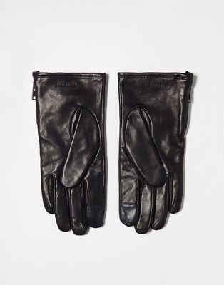AllSaints leather gloves in black