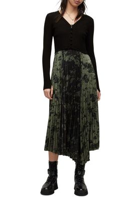 AllSaints Leowa Gia Long Sleeve Sweater Dress in Black/Khaki