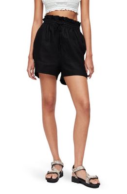 AllSaints Lily Linen Paperbag Shorts in Black