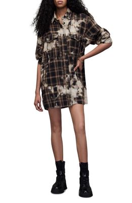 AllSaints Lily Plaid Long Sleeve Shirtdress in Bleach Multi