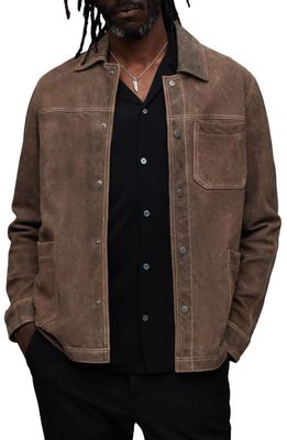 AllSaints Link Leather Shirt Jacket in Light Taupe